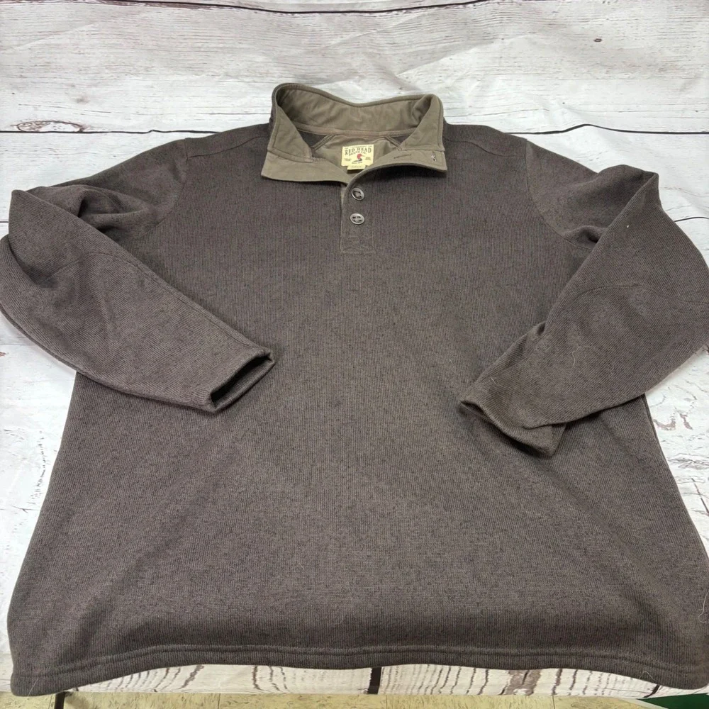 Red Head Brand Co Mens 2XLT Brown Fleece 3 Button Mock Neck Pullover Sweater